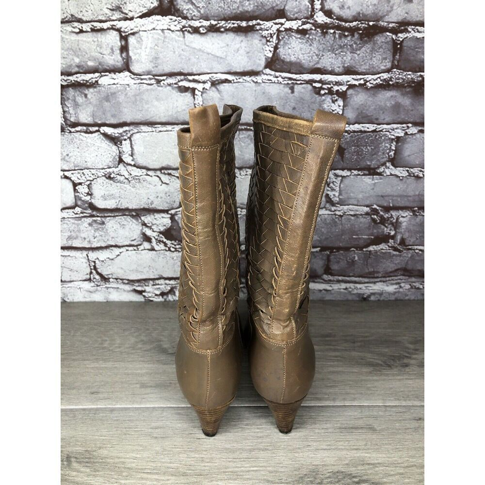 Frye Vintage Taupe Leather Woven Weaves Heel Western Boots Women Sz 35.5EU/5M US - Picture 6 of 16